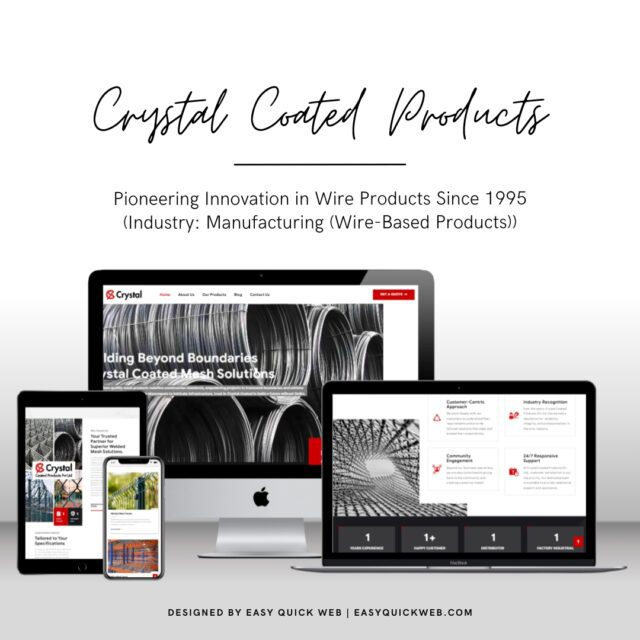 EasyQuickWeb designed a responsive, SEO-friendly website for Crystal Coated Products, showcasing their innovative wire-based manufacturing solutions.